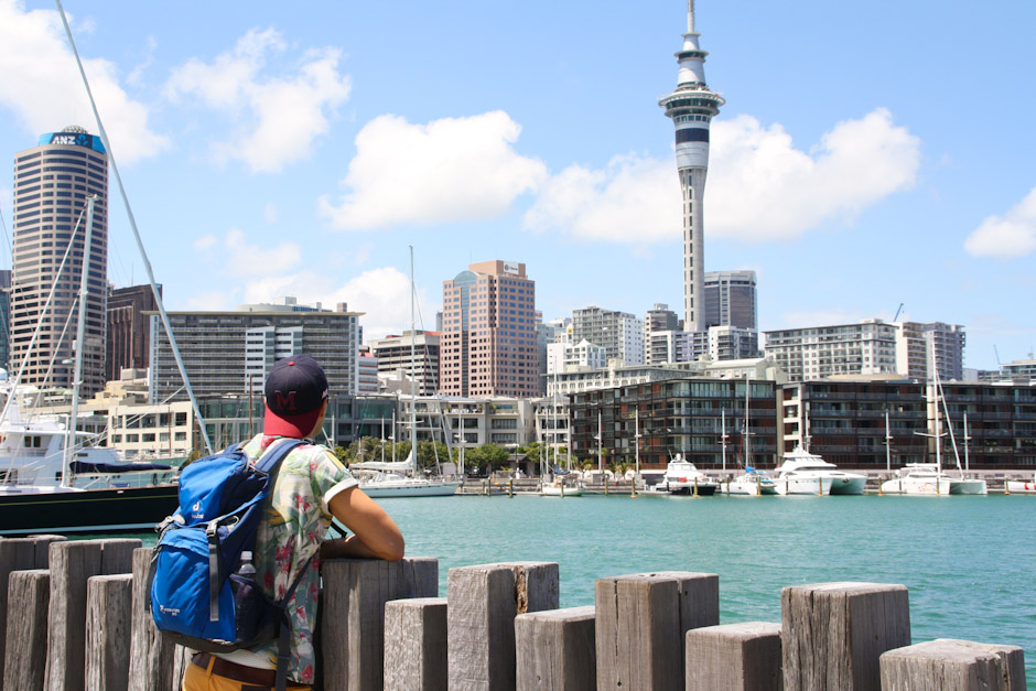 Blick vom Viaduct Harbour nach Auckland Downtown